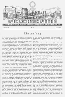 Erste Ausgabe der Werks-zeitung 'Unsere Hütte', 1951 Erste Ausgabe der Werks-zeitung 'Unsere Hütte', 1951